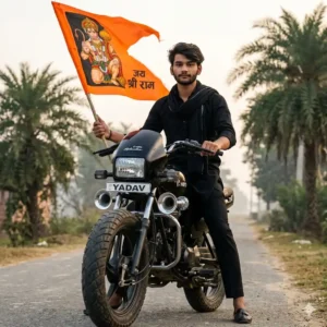 Jai Shri Ram rally image with Lord Ram, bhakti festival crowd holding saffron flag, Gemini AI generated image prompt